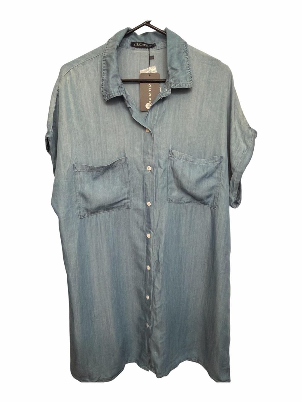 Zilcremo Light Wash Denim Short Sleeve Shirt Dress NWT